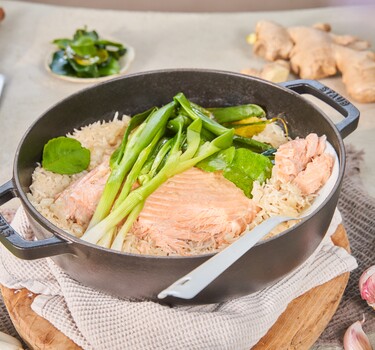 Snel met Mil Kokos-kaffir-rijst met zalm uit de oven 