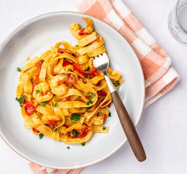 Piri-piri-garnalen met tagliatelle 