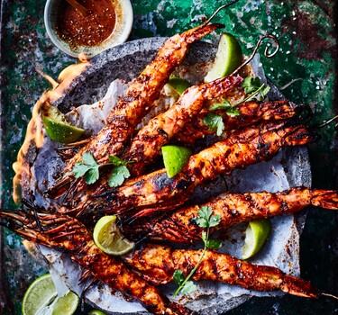 Adobo Tequila gemarineerde gamba's op een bord