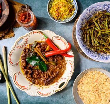 Rendang met ketjapboontjes en rijst
