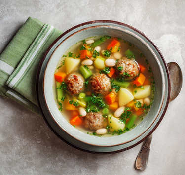 Groentesoep met bonen en balletjes