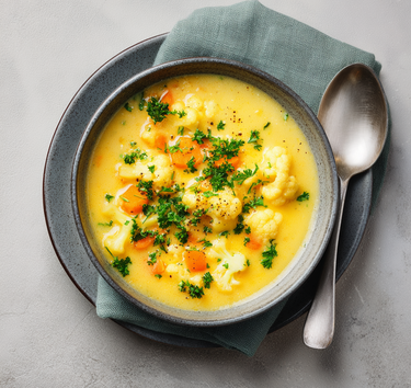 kaassoep met bloemkool en curry