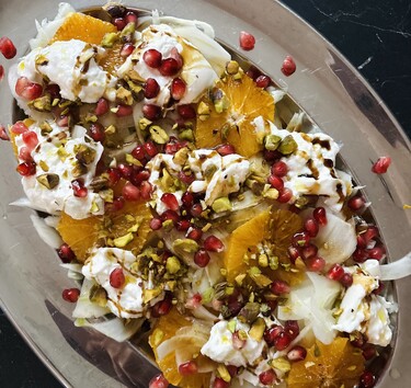 Feestelijke salade met sinaasappel, venkel en burrata