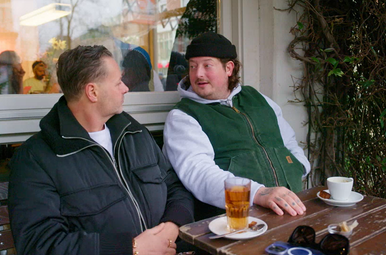 Perry en Fred op het terras