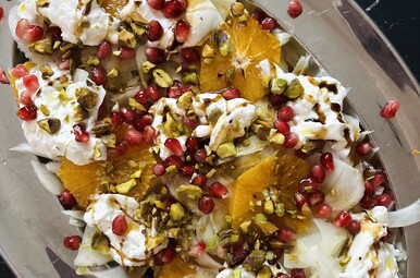 Feestelijke salade met sinaasappel, venkel en burrata