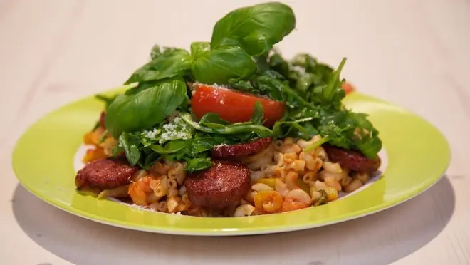 Pittige macaroni met chorizo