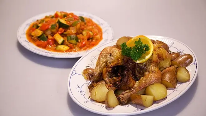Gevulde maïskip (met ratatouille en roseval aardappels