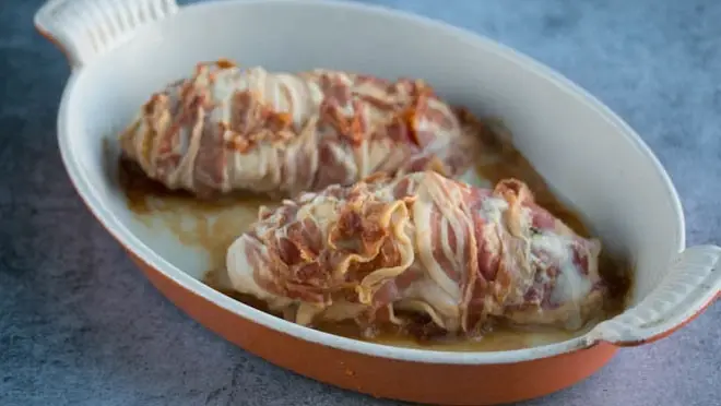 Perfecte kipfilet met gorgonzola en spek
