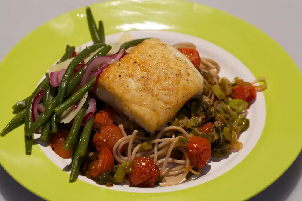 Gebakken heilbotfilet met haricots verts-salade