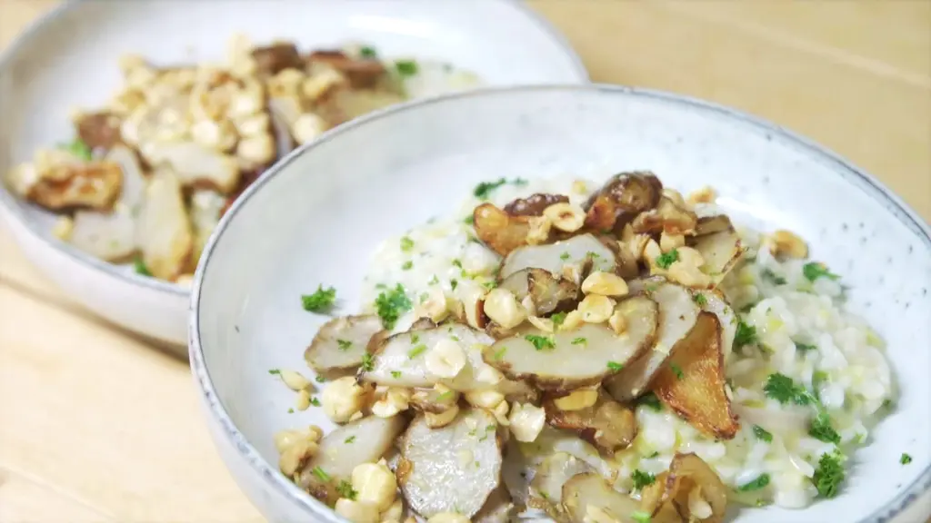 Winterse risotto met knapperige aardpeer