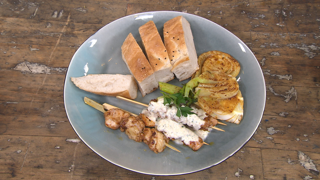 Kipkebab met gegrilde venkel