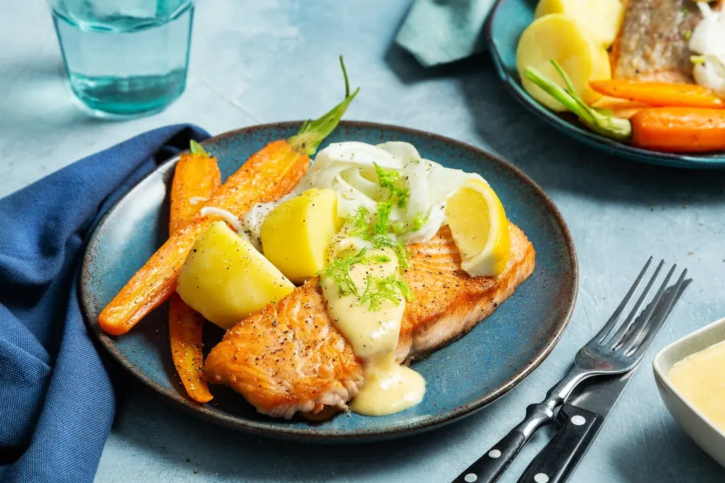 Zalm met aardappel, venkel en aioli