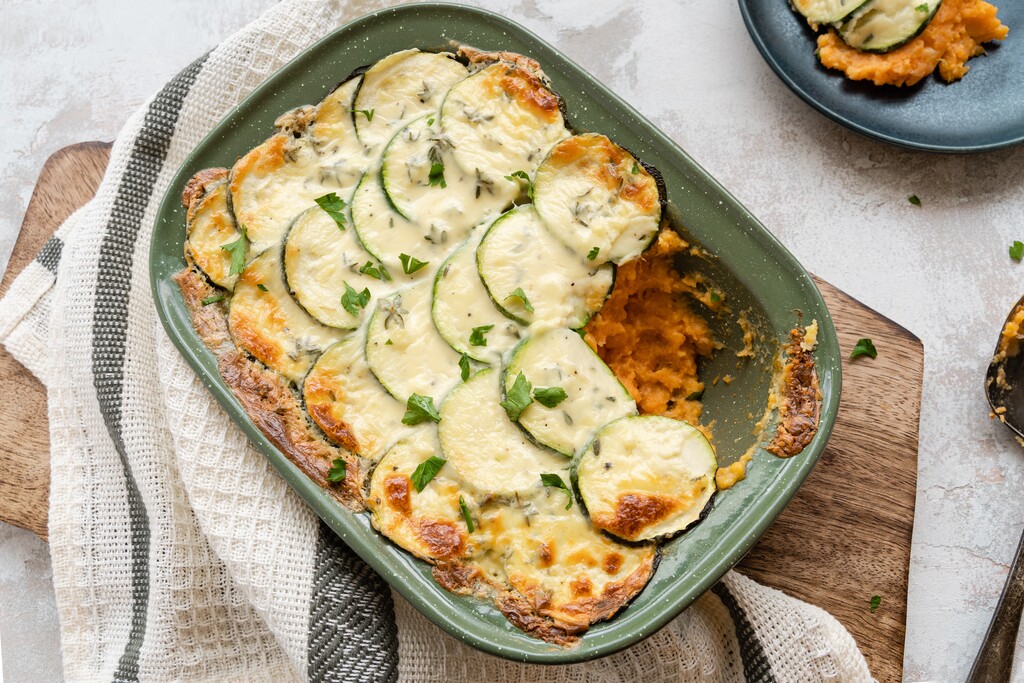 Courgette Gratin Met Zoete Aardappelpuree 24kitchen