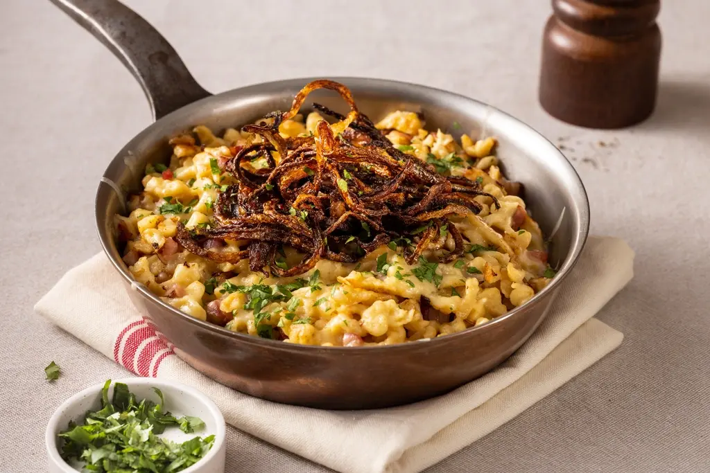 Käsespätzle met spek