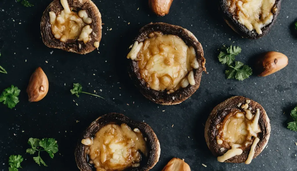 Gepofte kastanjechampignons met blauwe kaas