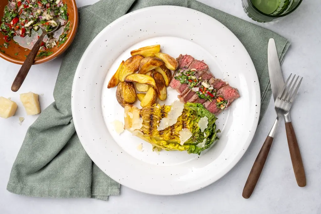 Entrecote met gegrilde little gem