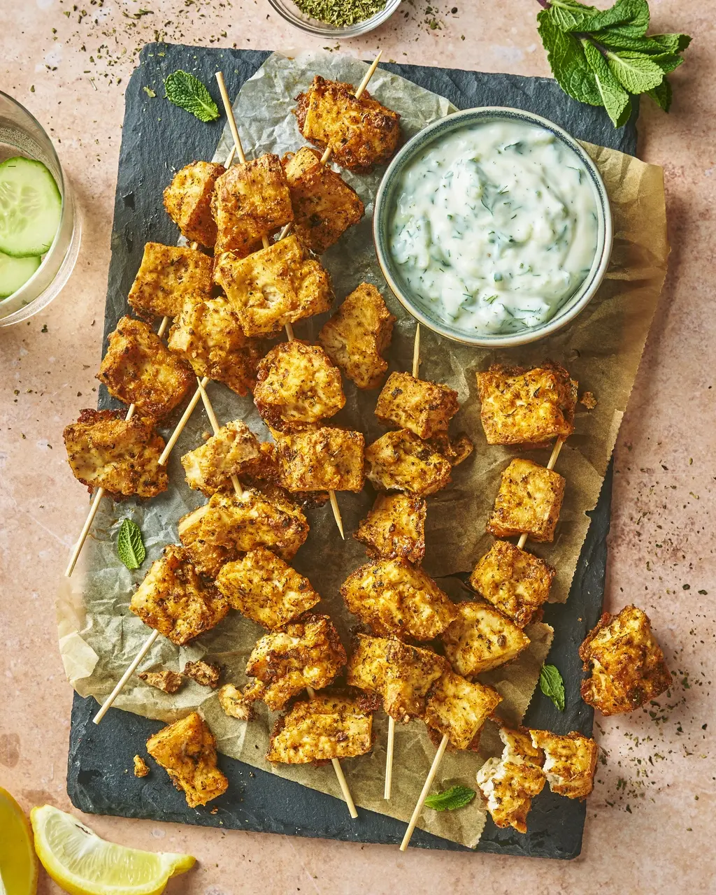 Tofu-souvlaki met zelfgemaakte tzatziki