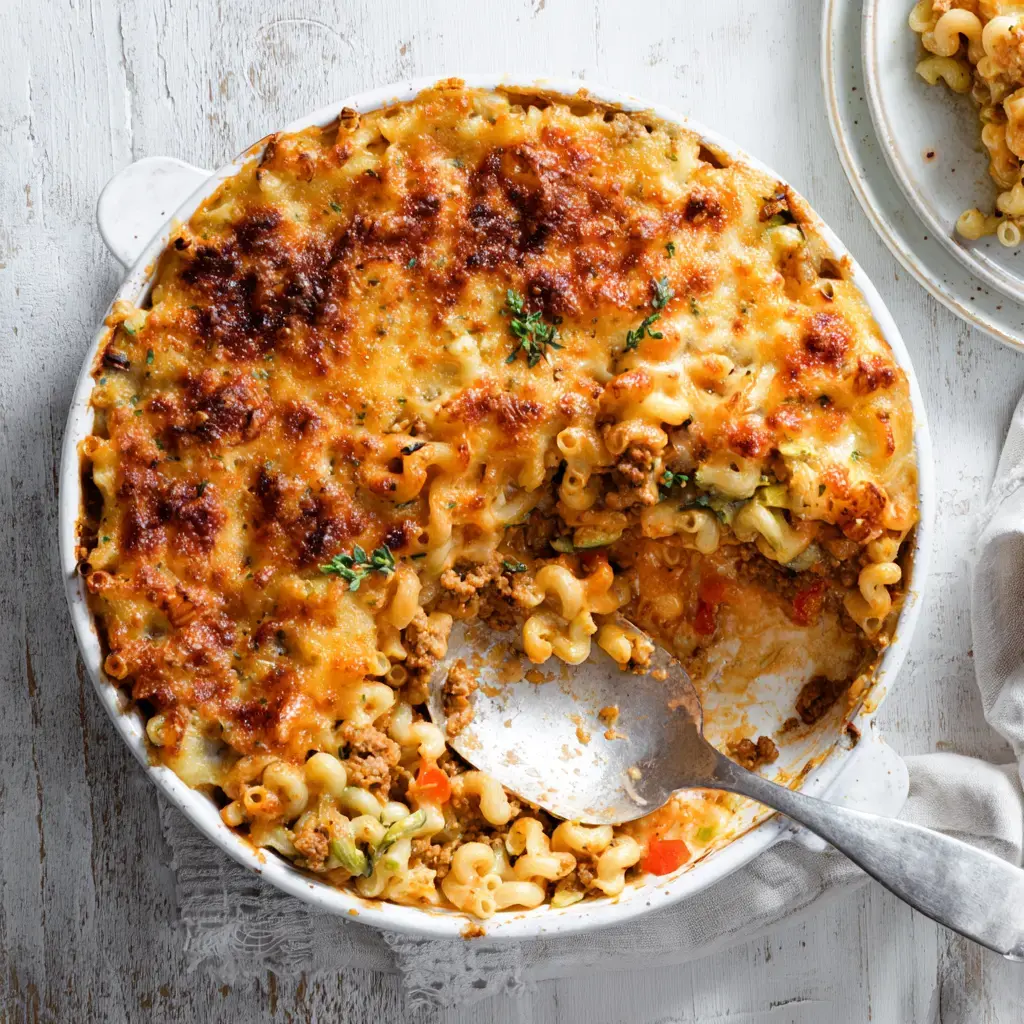 Romige macaronischotel met gehakt en ricotta